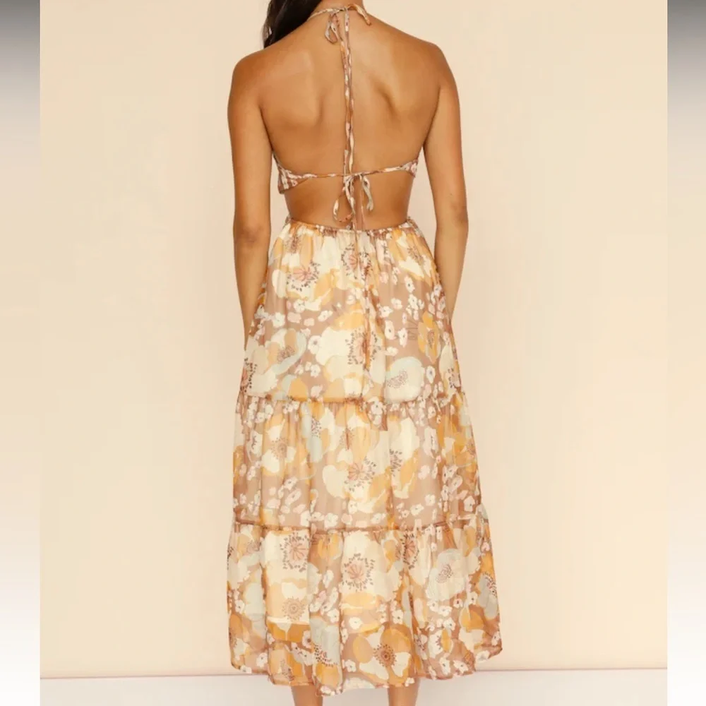 Who I Am Arisaema Brown Yellow Floral Maxi Dress